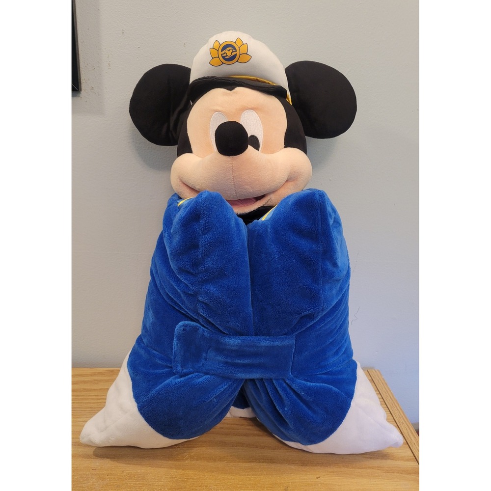 Disney Cruise Line Captain Mickey Mouse Pillow Pal Folding Plush 2019 Blue 22in